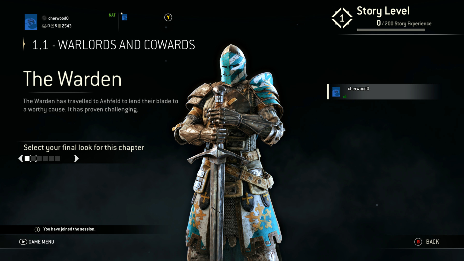 Screenshot from For Honor showing an introduction to a character known as The Warden